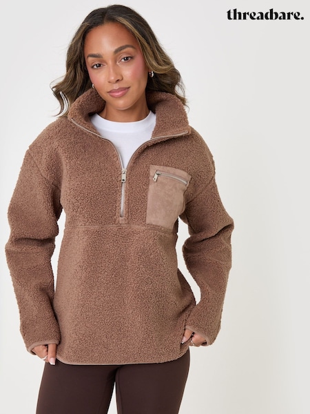Brown - Threadbare Half Zip Borg Fleece