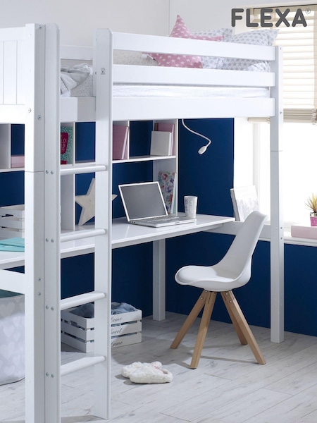 Flexa Kids White Avenue Kids Nordic High Sleeper With Long Desk And Shelving (299918) | £735