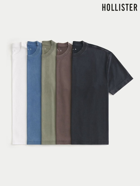 White/Blue/Green/Brown/Black - Regular Hollister Heavyweight Boxy T-shirts 5 Pack
