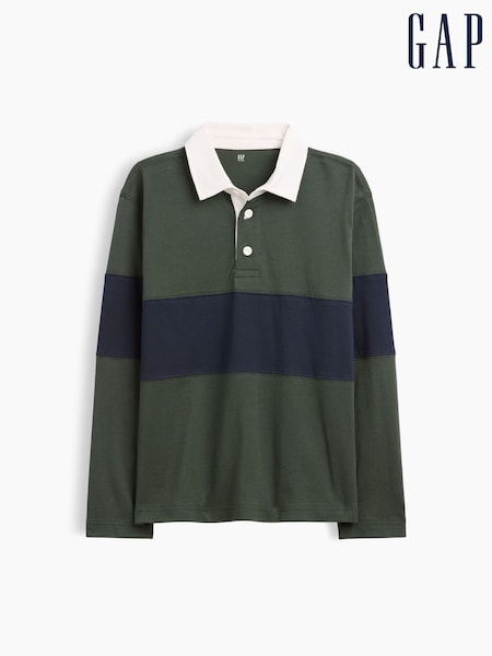 Green - Gap Long Sleeve Rugby Polo Shirt (4-13yrs)