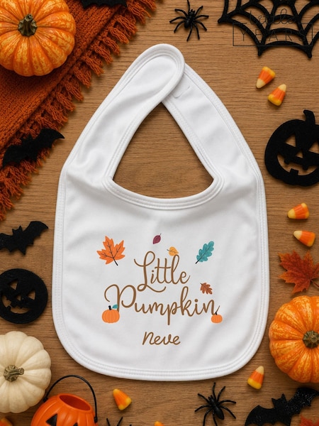 White - Personalised Little Pumpkin Baby Bib By Little Years