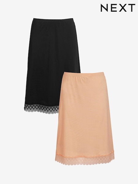 Black / Praline Nude Long Microfibre Long Half Slips 2 Pack (301557) | £30