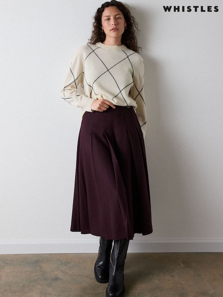 Red - Whistles Petite Wool Blend Pleated Kilt Skirt