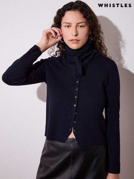 Blue - Whistles Crew Neck Scarf Cardigan