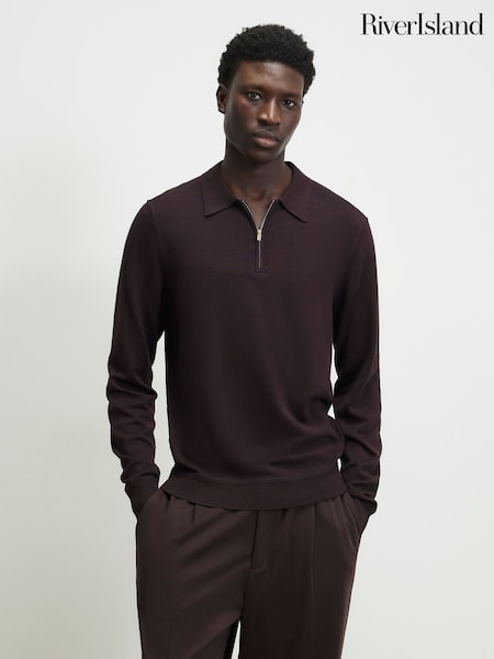 Dark Burgundy - Regular River Island Slim Fit Essential Polo Shirt