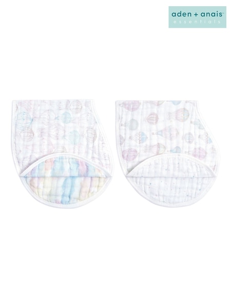 aden + anais White Organic Cotton Muslin Burpy Bibs 2 Pack (302927) | £22