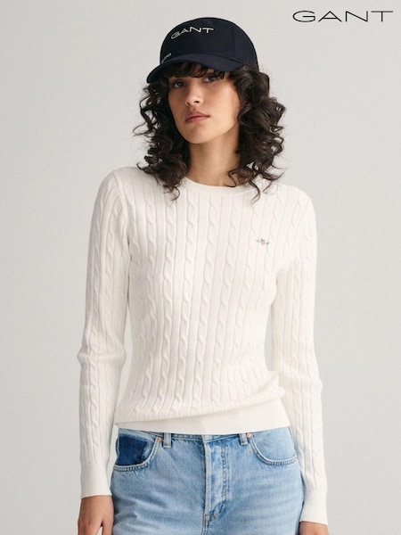 GANT Cream Stretch Cotton Cable Knit Jumper (303114) | £125