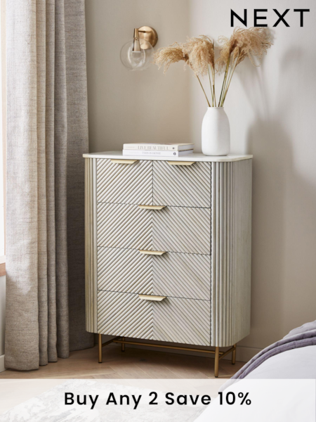 Light Grey Valencia Marble and Mango Wood 5 Drawer Chest of Drawers (303119) | £799