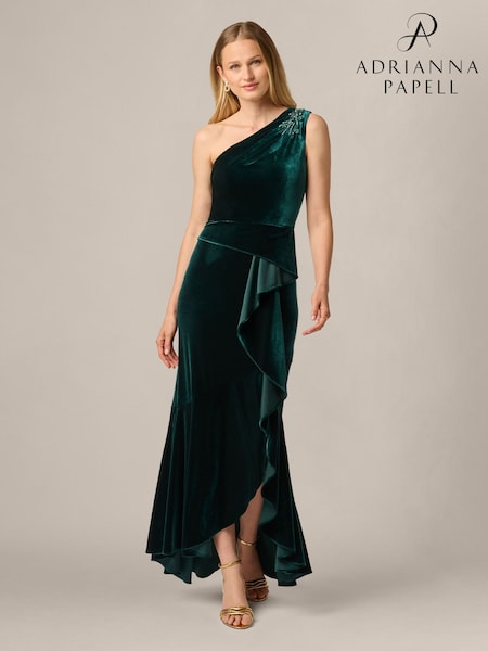 Green - Adrianna Papell Studio One Shoulder Velvet Dress