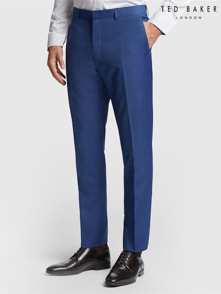 Blue - Regular Ted Baker Tailoring Slim Fit Cobalt Sharkskin Trousers