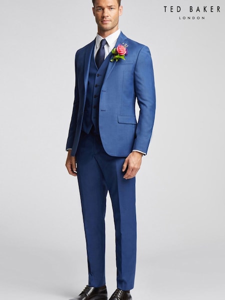 Blue - Regular Ted Baker Tailoring Slim Fit Cobalt Sharkskin Jacket