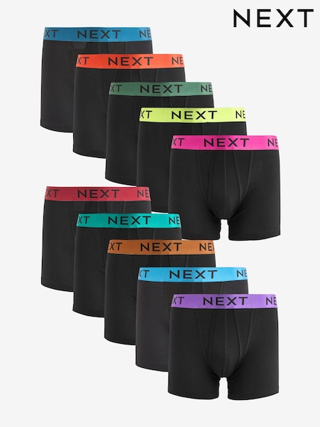 Black Bright Colour Metallic Waistband 10 pack A-Front Boxers (304800) | £46