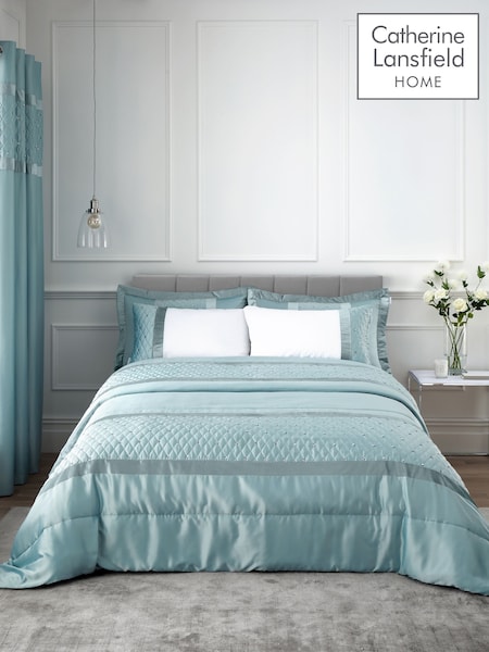 Catherine Lansfield Teal Blue Sequin Cluster Duvet Cover and Pillowcase Set (305162) | £55 - £75