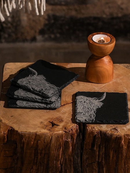 Selbrae House Set Of 4 Highland Cow Slate Coasters
