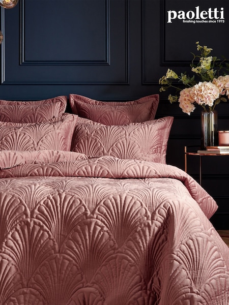 Paoletti Blush Pink Palmeria Quilted Duvet Cover and Oxford Border Pillowcase Set (306510) | £59 - £109