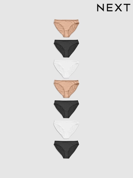 Black/White/Nude High Leg Microfibre Knickers 7 Pack (306915) | £16