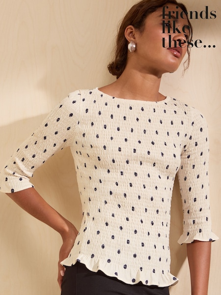 Ivory - Friends Like These Printed Crinkle Boat Neck Top