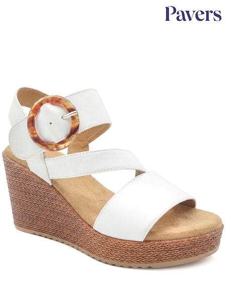 White - Pavers Fashionable Woven Wedge Heel Sandals