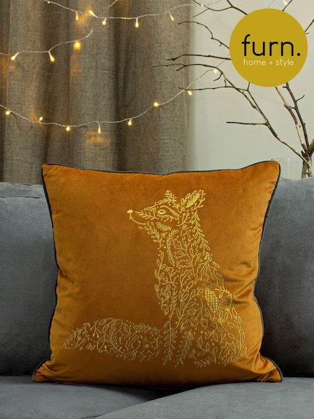 furn. Rust Orange/Gold Forest Fauna Embroidered Polyester Filled Cushion (307520) | £20