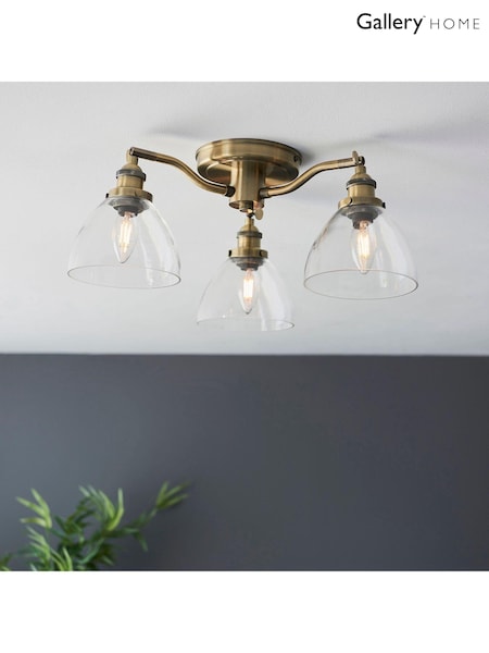 Gallery Home Antique Brass Pierre 3 Bulb Ceiling Light (307631) | £183