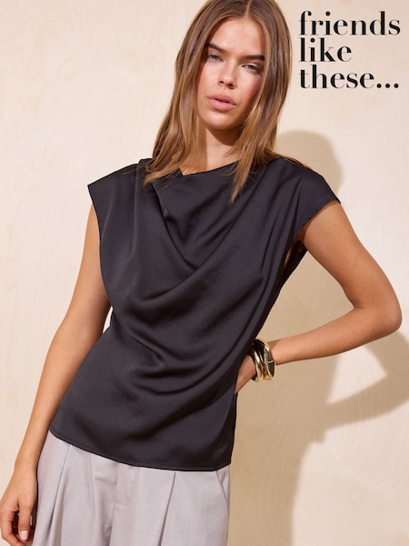 Black - Friends Like These Satin Cowl Neck Top