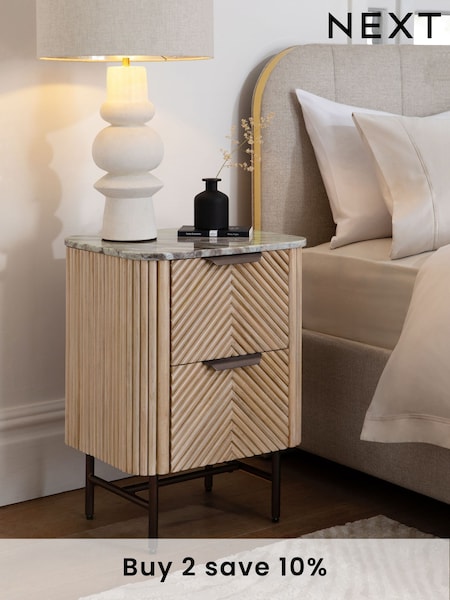 Natural Valencia Marble and Mango Wood 2 Drawer Bedside Table (307922) | £350