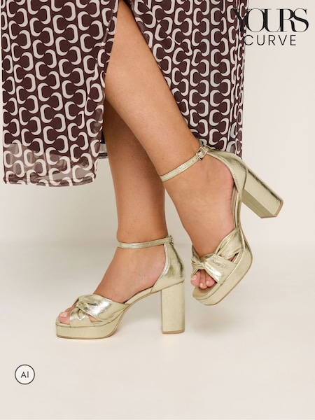 Gold - Yours Curve Knot Detail Platform Sandals