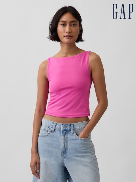 Pink - Gap Closeknit Jersey Boatneck Crop Vest