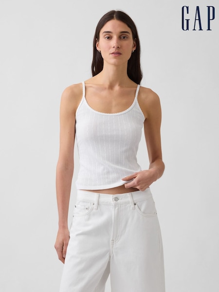 White - Gap Pointelle Crop Scoop Neck Cami