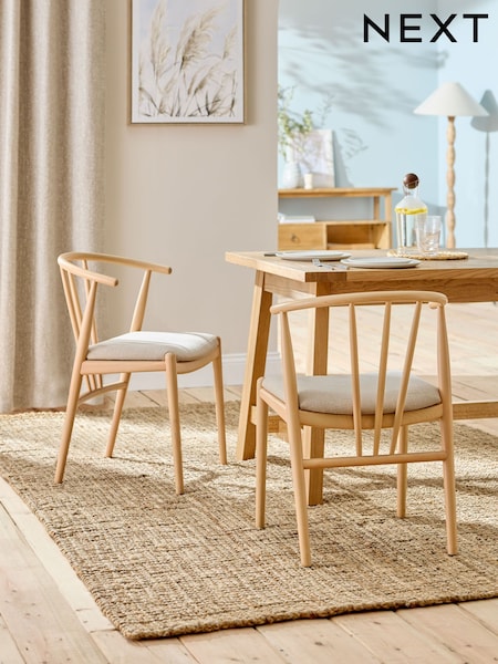 Set of 2 Soft Linen Look Light Natural Stockholm Light Wood Leg Dining Chairs (308782) | £340