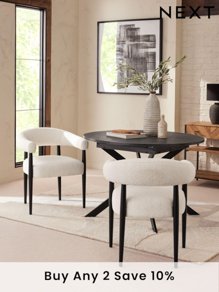 Set of 2 Casual Boucle Oyster Aire Black Leg Dining Chairs (308785) | £360