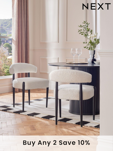 Set of 2 Casual Boucle Oyster Aire Black Leg Dining Chairs (308799) | £330