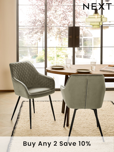 Set of 2 Soft Velvet Dark Sage Green Hamilton Black Leg Quilted Dining Chairs (308823) | £310