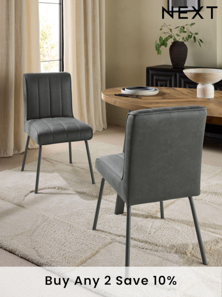 Set of 2 Monza Faux Leather Dark Grey Colter Dining Chairs (308866) | £290