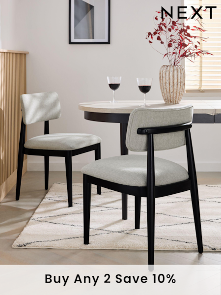 Set of 2 Tweedy Plain Light Grey Wrenley Black Leg Dining Chairs (309227) | £320