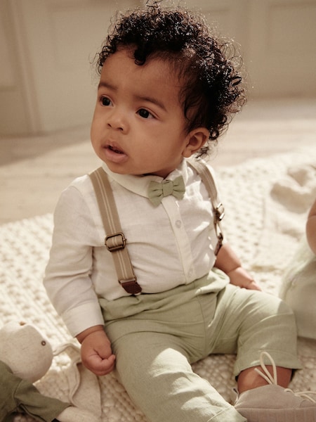 Sage Green Baby Shirt, Trousers and Braces 3 Piece Set (0mths-2yrs) (309854) | £12 - £13