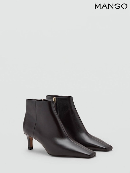 Brown - Mango Square Toe Low Ankle Heel Boots