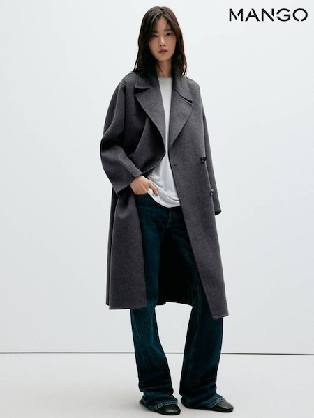 Grey - Mango Wool Blend Dropped Shoulder Coat