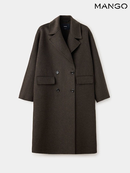 Brown Check - Mango Wool Blend Dropped Shoulder Coat