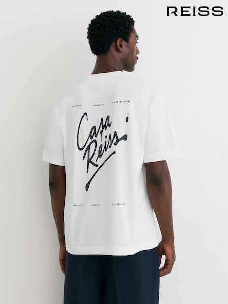 White - Regular Reiss Casa Cotton Logo Short-sleeve Relaxed T-shirt