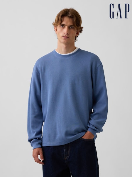 Blue - Regular Gap Relaxed Waffle Long Sleeve T-shirt