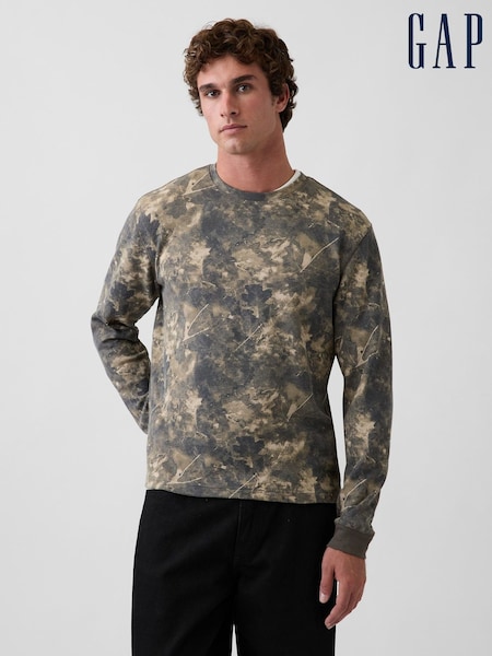 Green Camo - Regular Gap Relaxed Waffle Knit Long Sleeve T-shirt