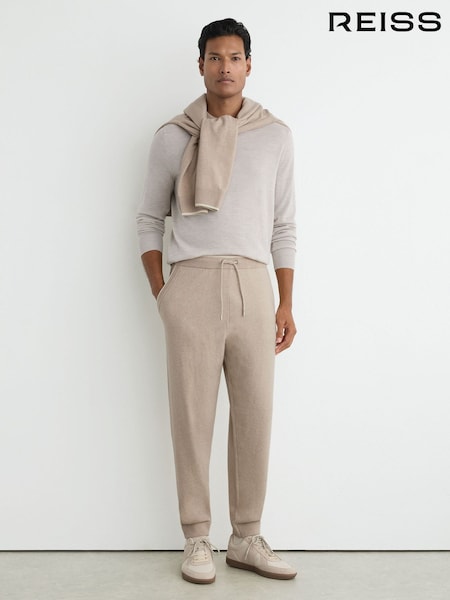 Oatmeal - Regular Reiss Normandy Merino Wool-blend Cuffed Joggers