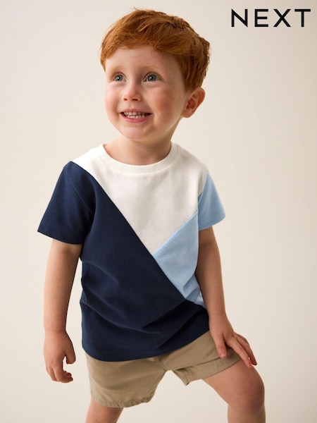 Blue/Navy Short Sleeve Colourblock T-Shirt (3mths-7yrs) (312392) | £5 - £7