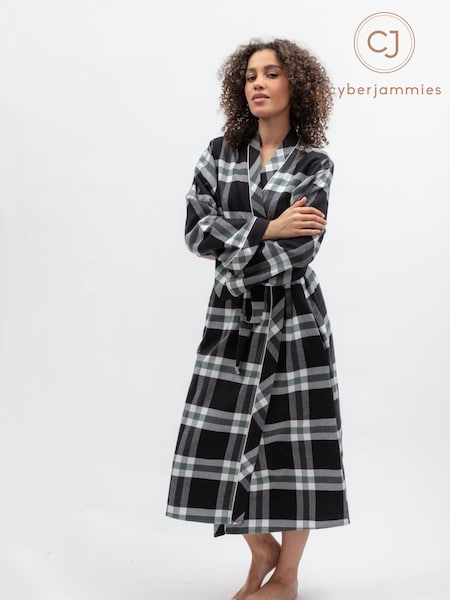 Black - Cyberjammies Brushed Check Long Dressing Gown