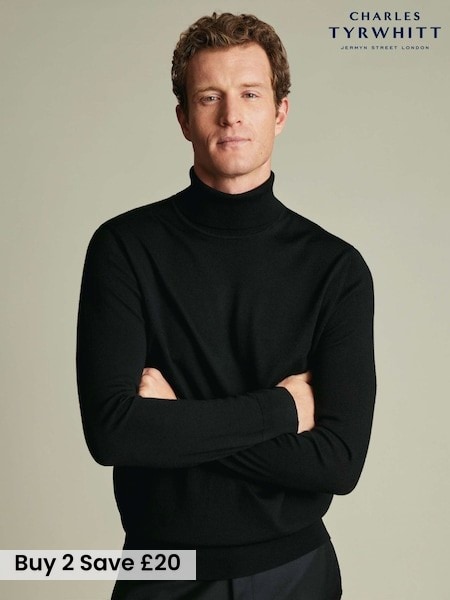 Black - Regular Charles Tyrwhitt Pure Merino Roll Neck Jumper