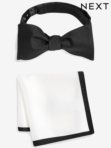 Black/White Signature Self-Tie Bow Tie And Pocket Square Set (313383) | £7