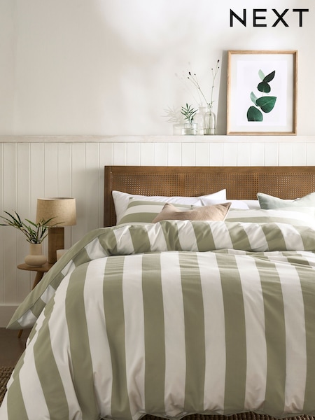 Green/White Stripe Duvet Cover and Pillowcase Set (314497) | £14 - £30
