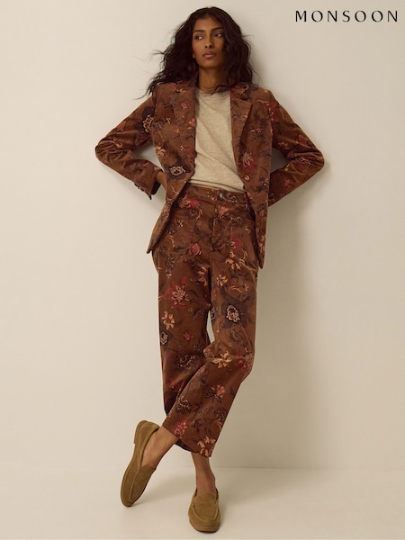 Brown - Monsoon Princella Floral Corduroy Blazer