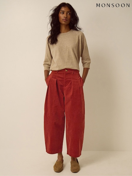 Brown - Monsoon Mabel Corduroy Barrel Leg Trousers